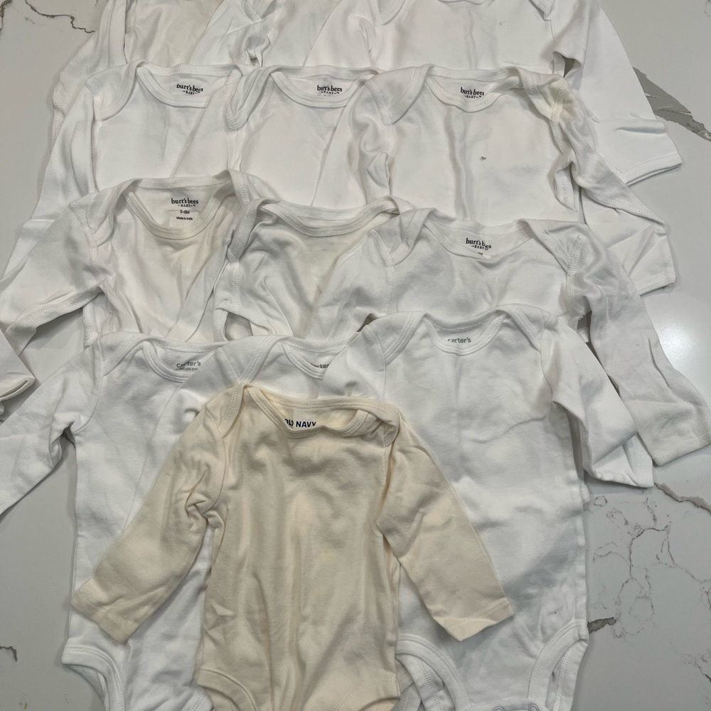Basic Long Sleeve Onesies, 3-6 Months, White, Old Navy & Burts Bees & Carters